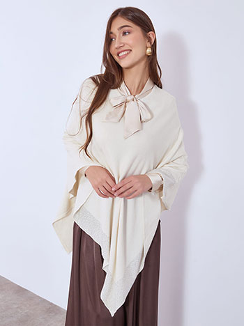 Cape with strass on hemline in light beige