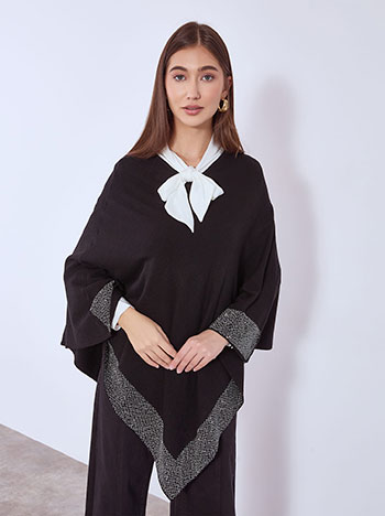 Cape with strass on hemline in black
