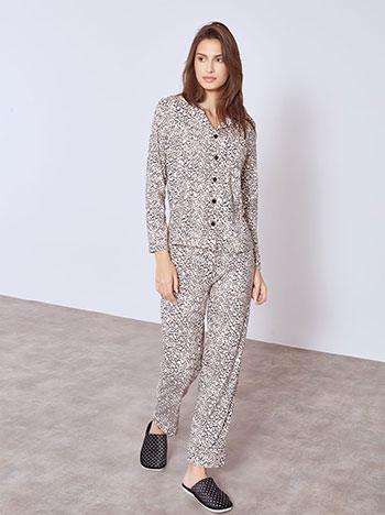 Σετ πιτζάμας με animal print σε μπεζ