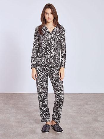 Σετ πιτζάμας με animal print σε γκρι