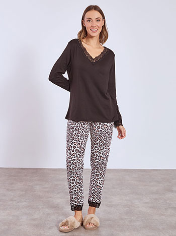 Σετ πιτζάμας με λεοπάρ τύπωμα σε εκρού