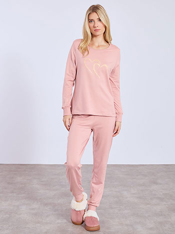 Pyjama set with glitter hearts in pink