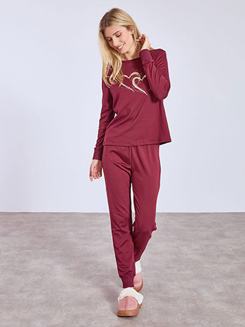 Pyjama set with glitter hearts in wine red