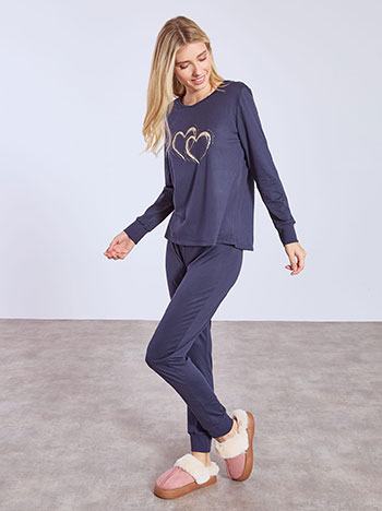 Pyjama set with glitter hearts in dark blue