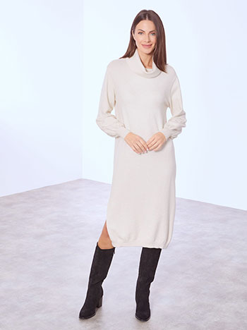 Dress midi with side slits in light beige