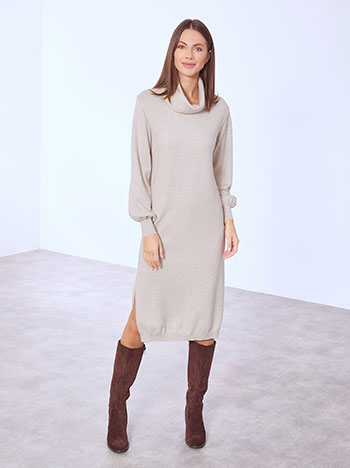 Dress midi with side slits in beige