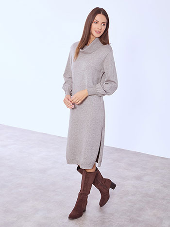 Dress midi with side slits in light brown