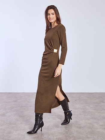 Dress maxi with side shirred details in brown