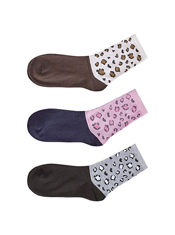 3 pack of socks leopard in pink, beige, grey