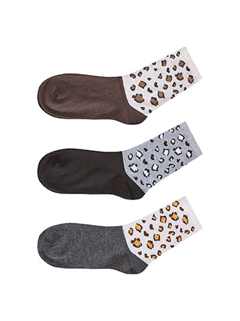 Σετ με 3 ζευγάρια κάλτσες λεοπάρ σε μπεζ, γκρι, μπεζ ανοιχτό