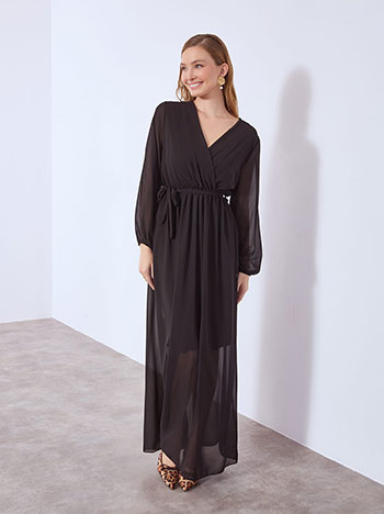 Dress wrap front maxi with belt in black