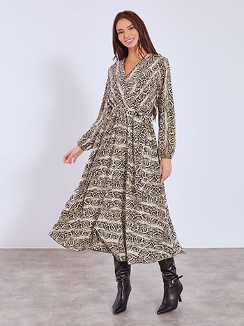 Dress maxi with snake print in beige