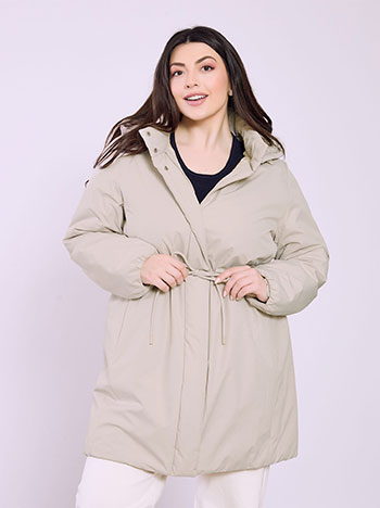 Jacket monochrome with hoodie in light beige