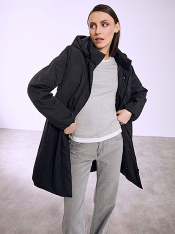 Μπουφάν μονόχρωμο με κουκούλα σε μαύρο