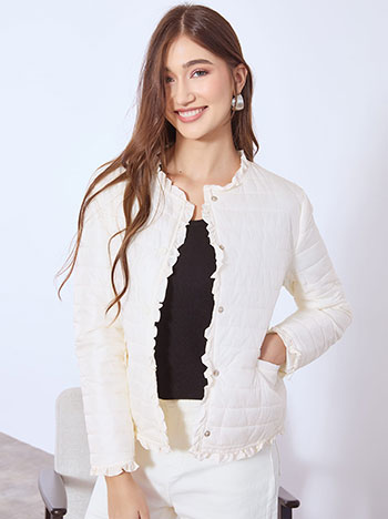 Jacket with ruffles in off white