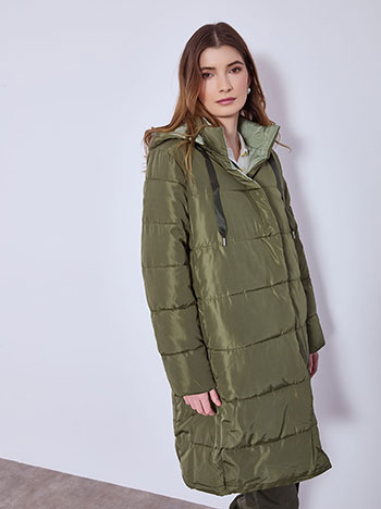 Μπουφάν μακρύ puffer διπλής όψης σε χακί