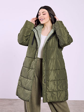 Μπουφάν μακρύ puffer διπλής όψης σε χακί