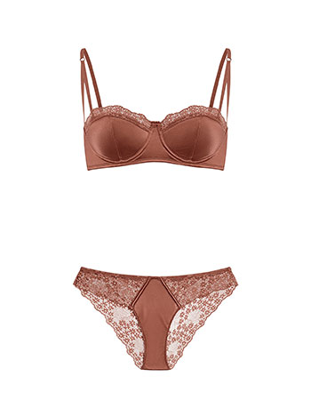 Σετ εσωρούχων σατέν με δαντέλα σε καφέ