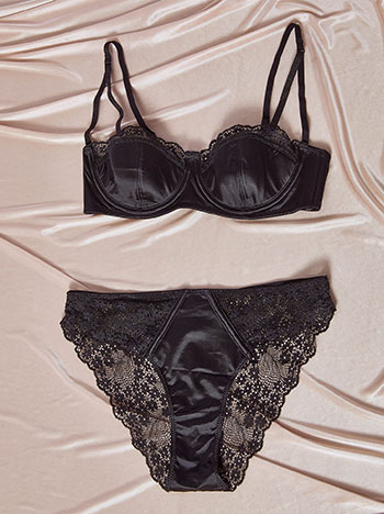 Σετ εσωρούχων σατέν με δαντέλα σε μαύρο