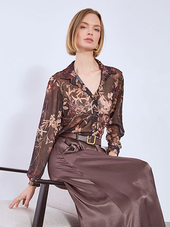 Shirt semi sheer floral in black