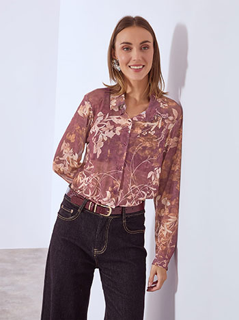 Shirt printed semi sheer in dark purple