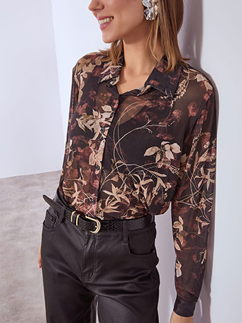 Shirt printed semi sheer in black