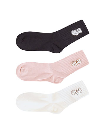 Σετ 3 ζευγάρια κάλτσες με αρκουδάκι σε ροζ, εκρού, μαύρο