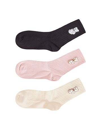 Σετ 3 ζευγάρια κάλτσες με αρκουδάκι σε ροζ, μαύρο, μπεζ