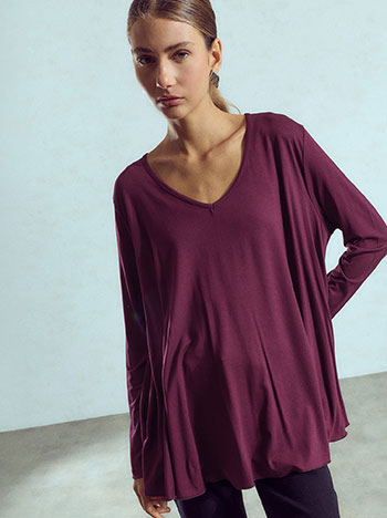 V neck top in wine red