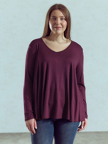 V neck top in wine red