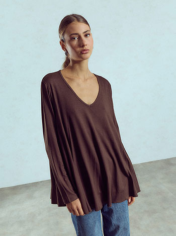 V neck top in dark brown