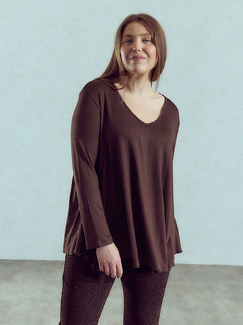 V neck top in dark brown