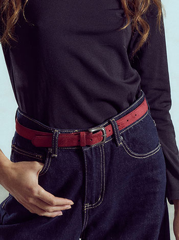 Solid faux suede belt in wine red