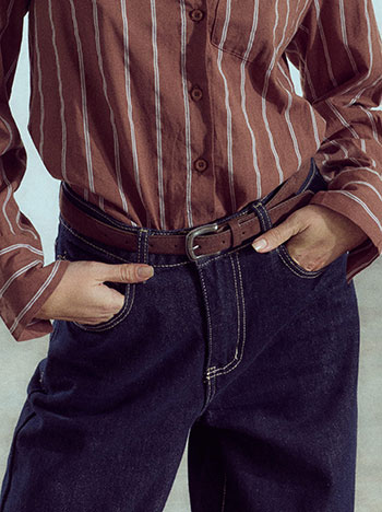 Solid faux suede belt in dark brown