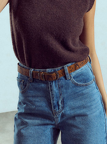 Belt with snake-effect finish in brown