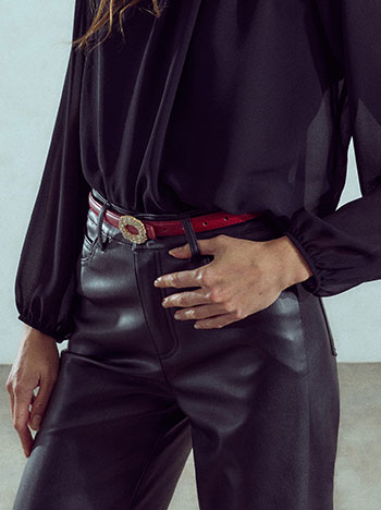 Belt with rhinestone buckle in wine red
