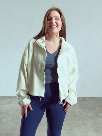Fleece cardigan in off white