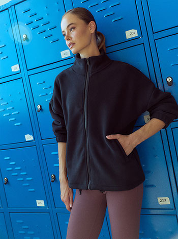 Ζακέτα fleece μακριά σε μαύρο