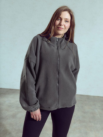Fleece long cardigan in grey