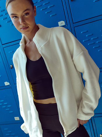Fleece long cardigan in off white