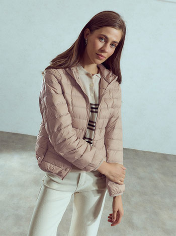 Packable quilted jacket in dark beige