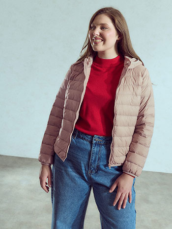 Packable quilted jacket in dark beige
