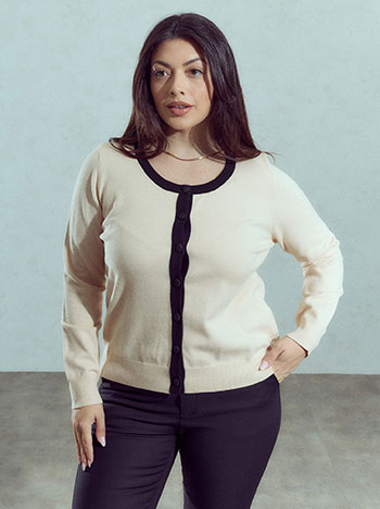 Two-tone viscose cardigan in beige