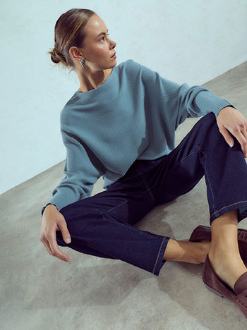 Ribbed long sweater in rough blue