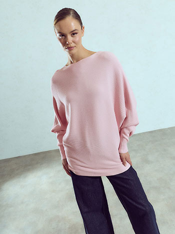 Ribbed long sweater in pink
