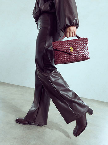 Intrecciato faux leather envelope clutch in wine red