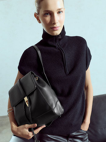 Faux leather backpack in black