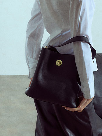 Solid leather effect bag in black