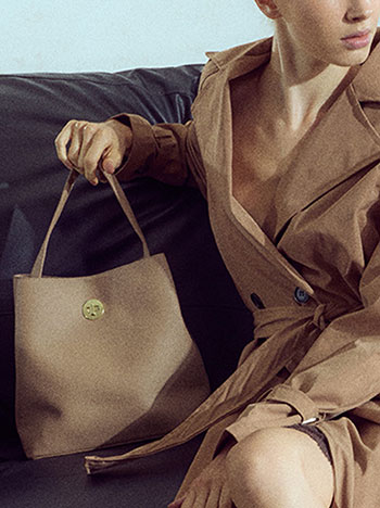 Solid leather effect bag in light brown