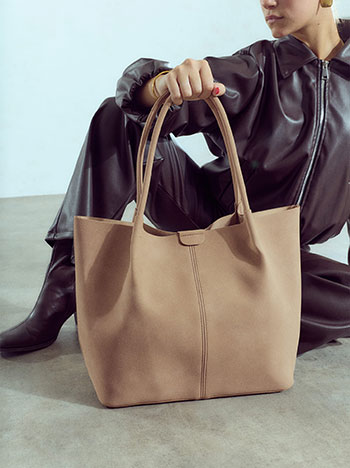 Shoulder-bag with detachable pouch in light brown
